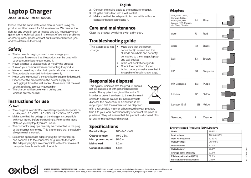 Page n°1 - Manuel utilisateur Exibel ADD009