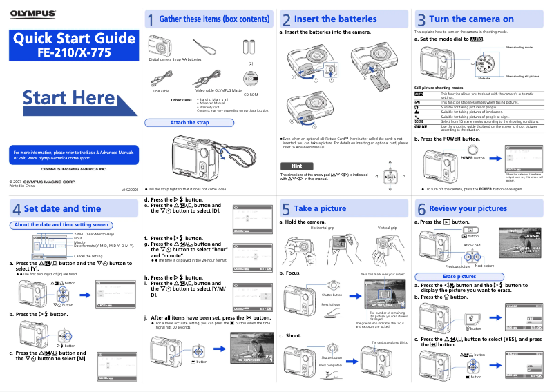 Page 1 de la notice Guide de démarrage rapide Olympus X-775
