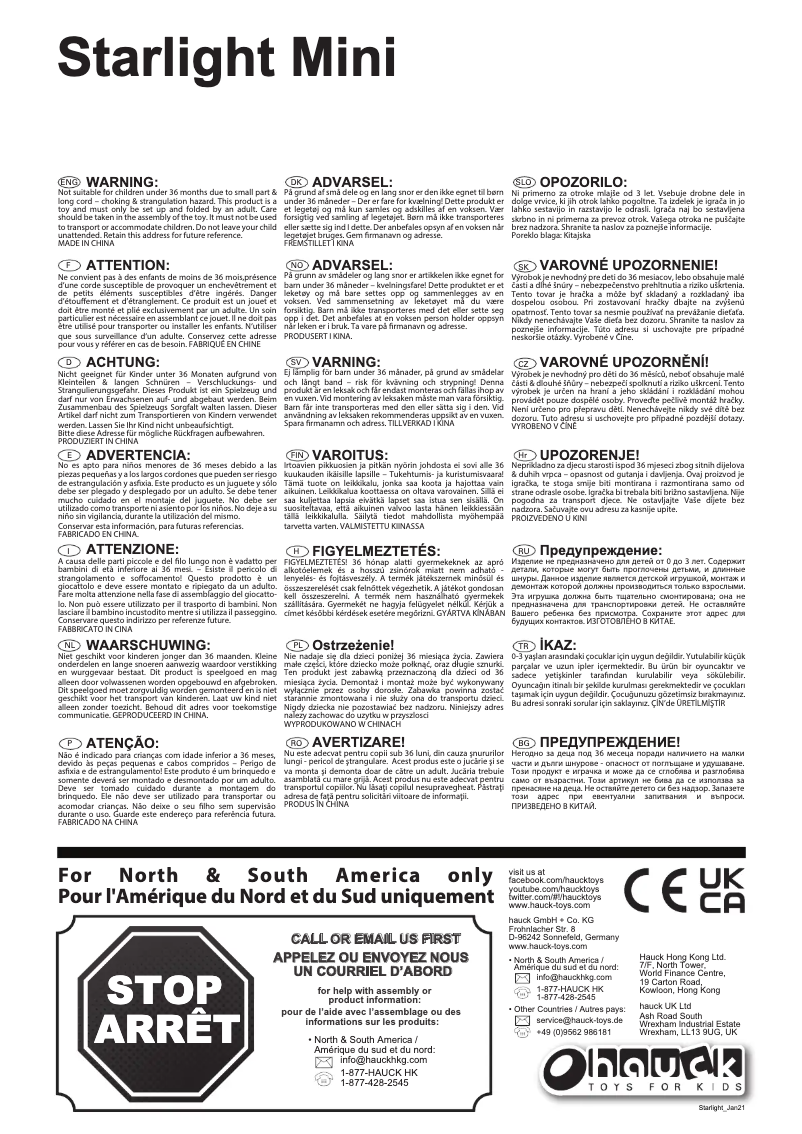 Page 1 de la notice Manuel utilisateur Hauck Starlight Mini