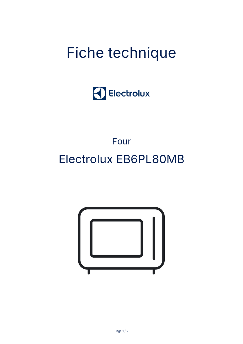 Page n°1 - Fiche technique Electrolux EB6PL80MB