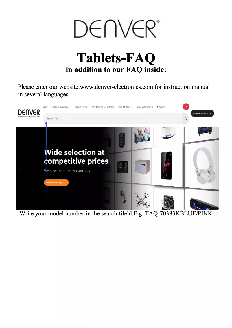 Page 1 de la notice Manuel utilisateur Denver TAQ-70383