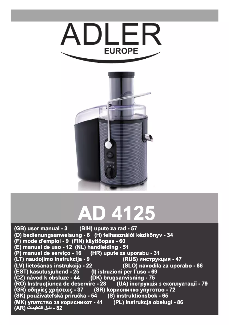 Page 1 de la notice Manuel utilisateur Adler AD 4125