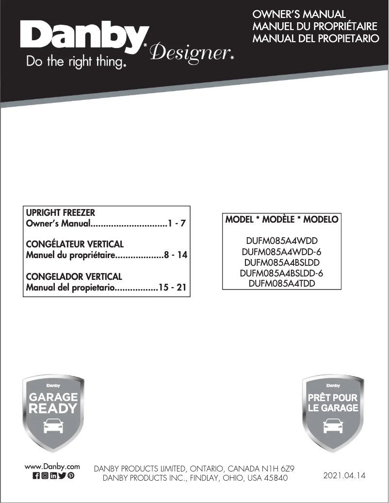 Page 1 de la notice Manuel utilisateur Danby DUFM085A4TDD