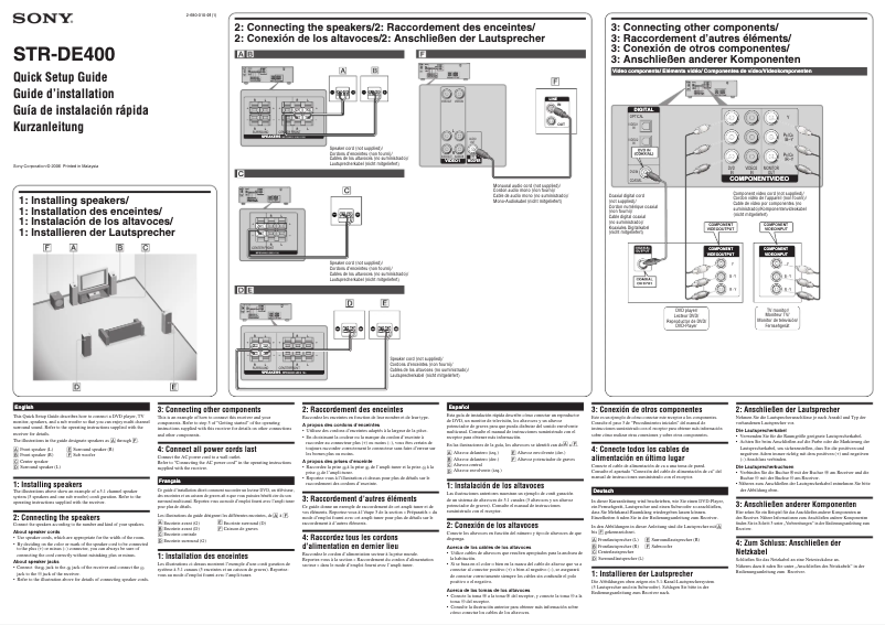 Page 1 de la notice Guide d'installation Sony STR-DE400