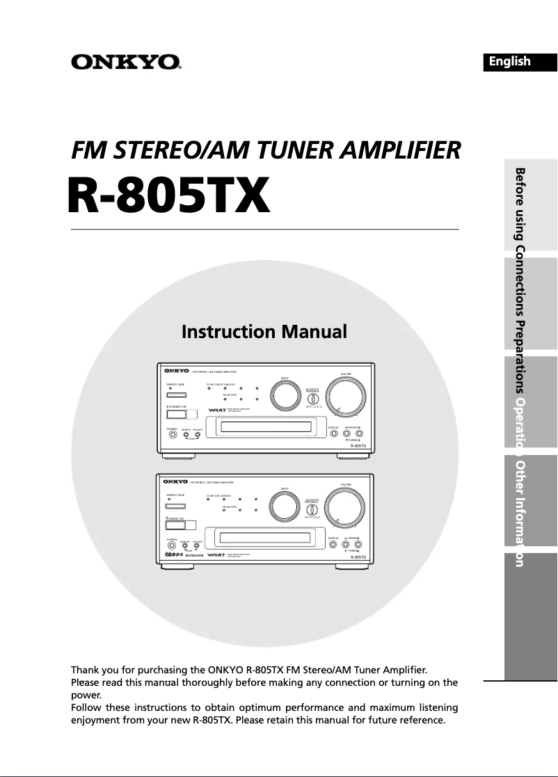 Page n°1 - Manuel utilisateur Onkyo R-805TX