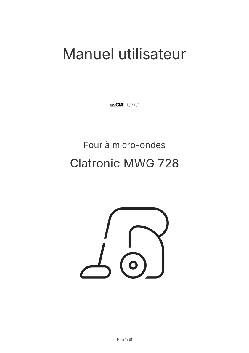 Page n°1 - Manuel utilisateur Clatronic MWG 728