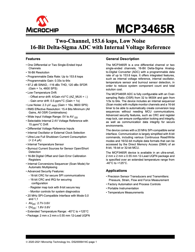 Imagen de la primera página del manual del dispositivo MCP3465R