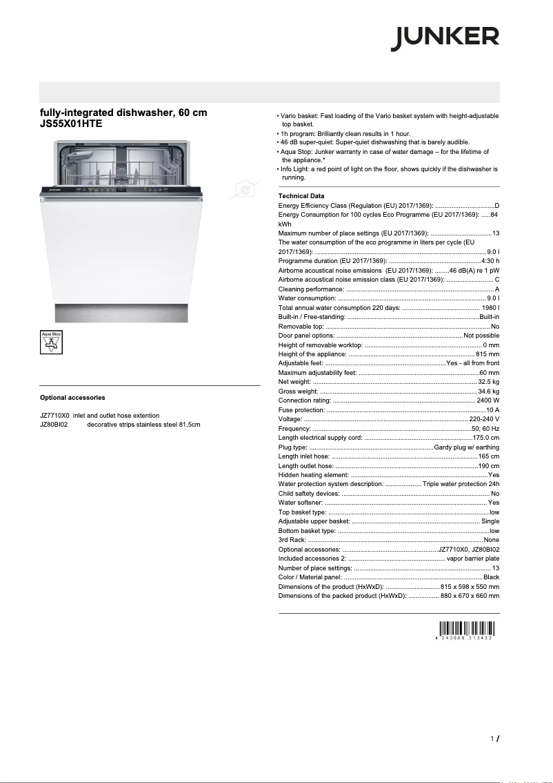 Image de la première page du manuel de l'appareil JS55X01HTE