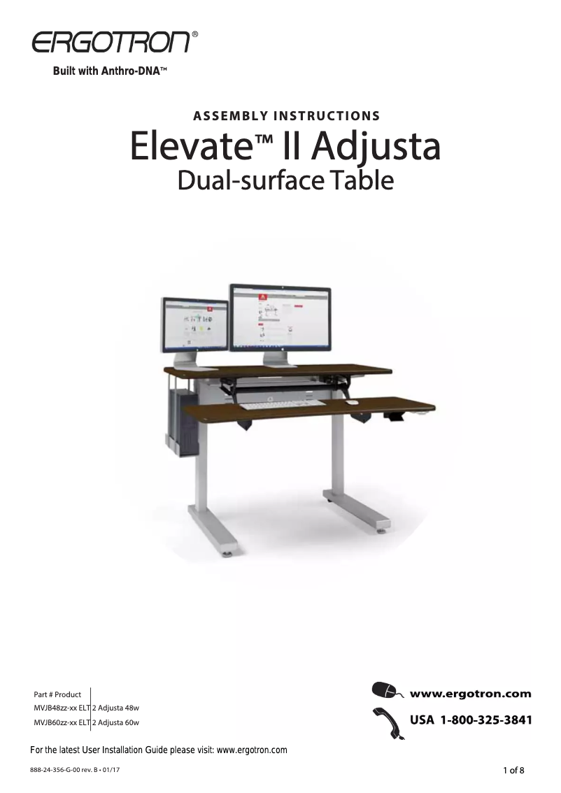 Page 1 de la notice Manuel utilisateur Ergotron Elevate Adjusta 60