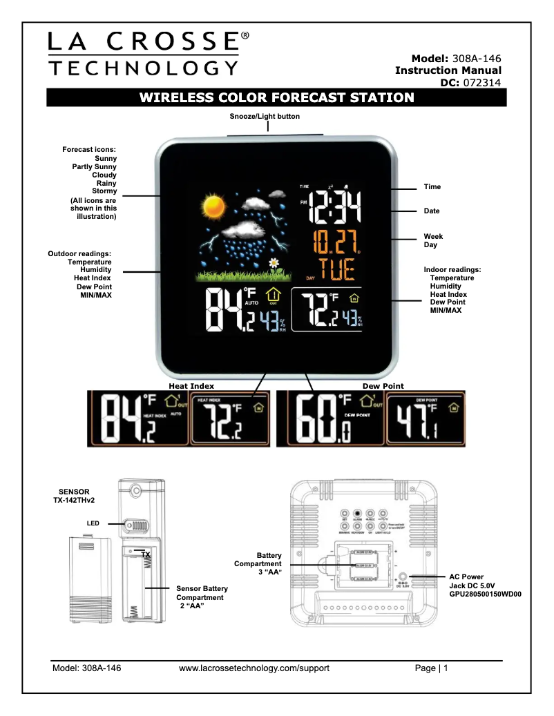 Page n°1 - Manuel utilisateur La Crosse Technology 308A-146