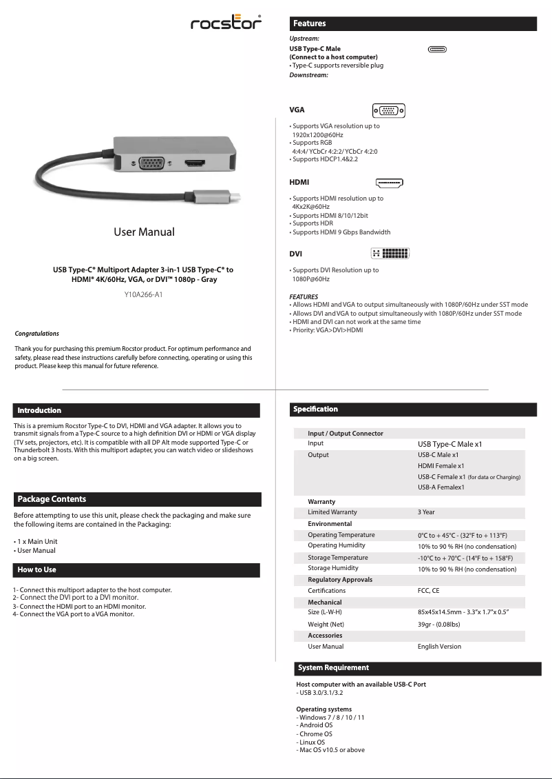 Page n°1 - Manuel utilisateur Rocstor Y10A266-A1
