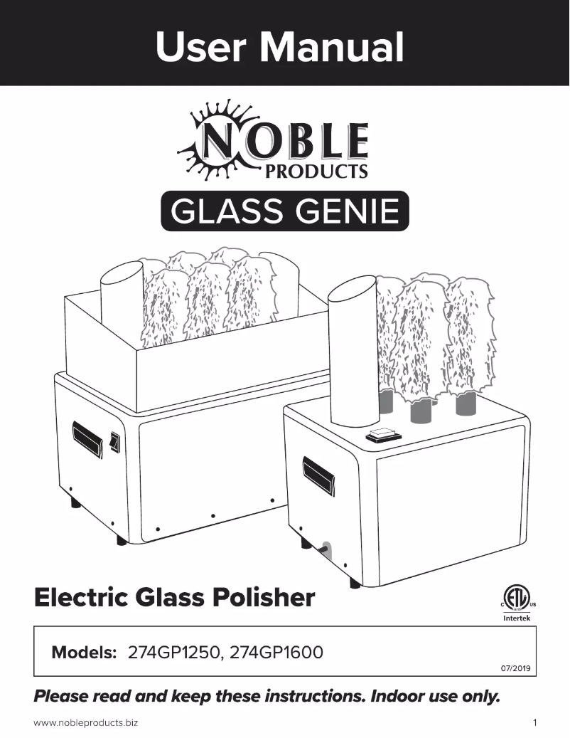 Page 1 de la notice Manuel utilisateur Noble Glass Genie 274GP1250