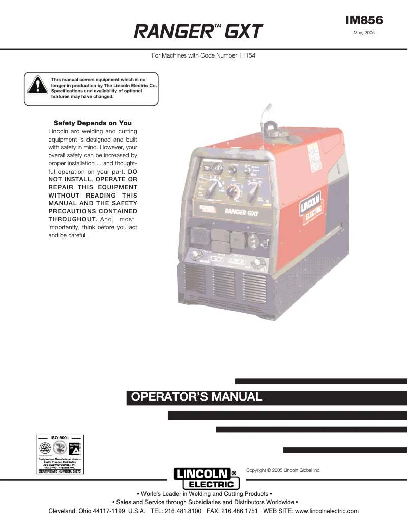 Page 1 de la notice Manuel utilisateur Lincoln Electric Ranger GXT