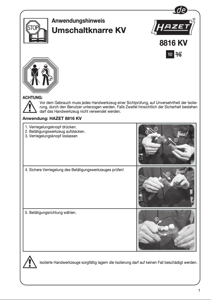 Page n°1 - Manuel utilisateur Hazet 8816 KV