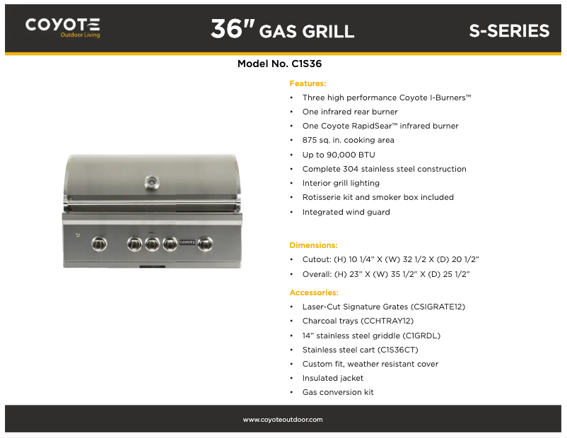 Page 1 de la notice Fiche technique Coyote C1S36NG
