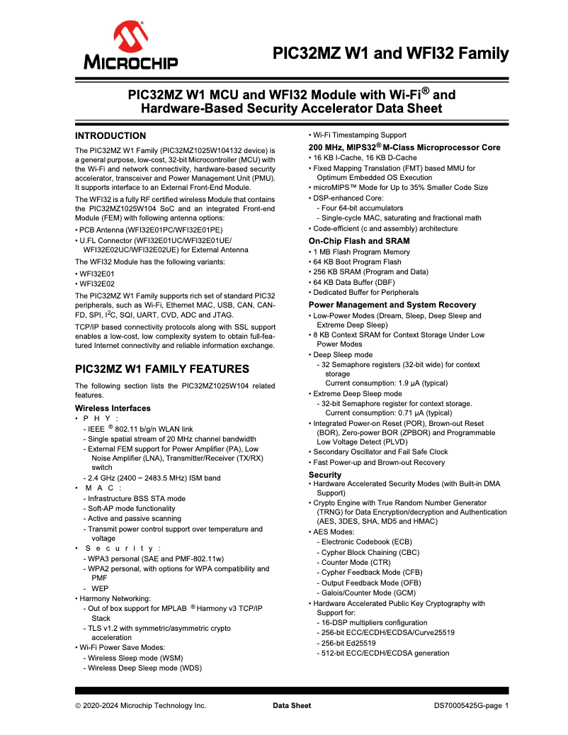Page 1 de la notice Manuel utilisateur Microchip WFI32E01PC