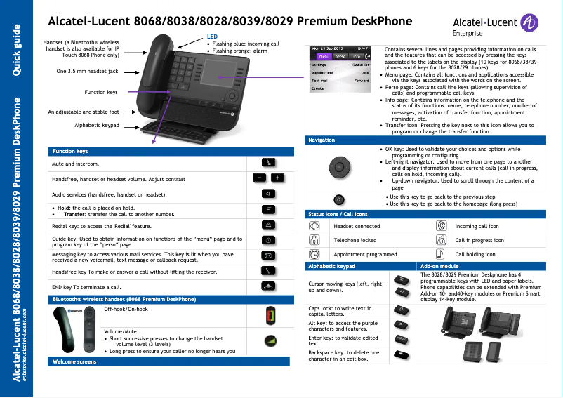 Image de la première page du manuel de l'appareil Premium DeskPhone 8038