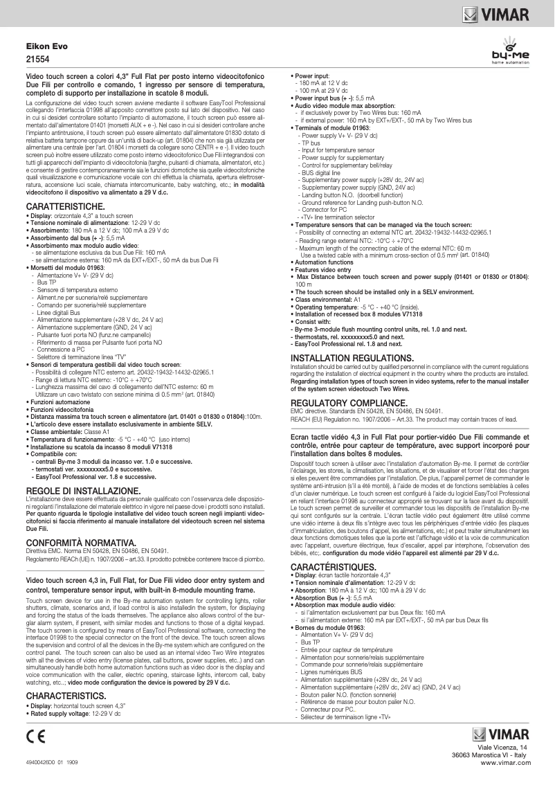 Page n°1 - Manuel utilisateur Vimar R21554