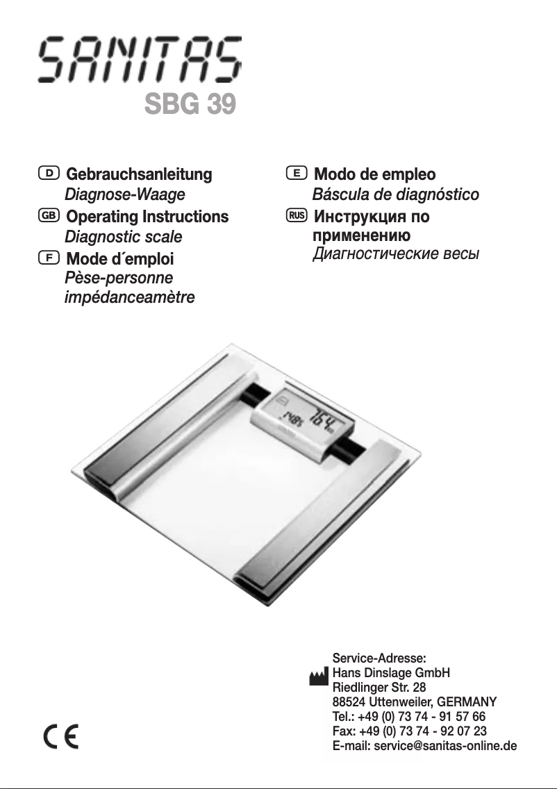 Page 1 de la notice Manuel utilisateur Sanitas SBG 39