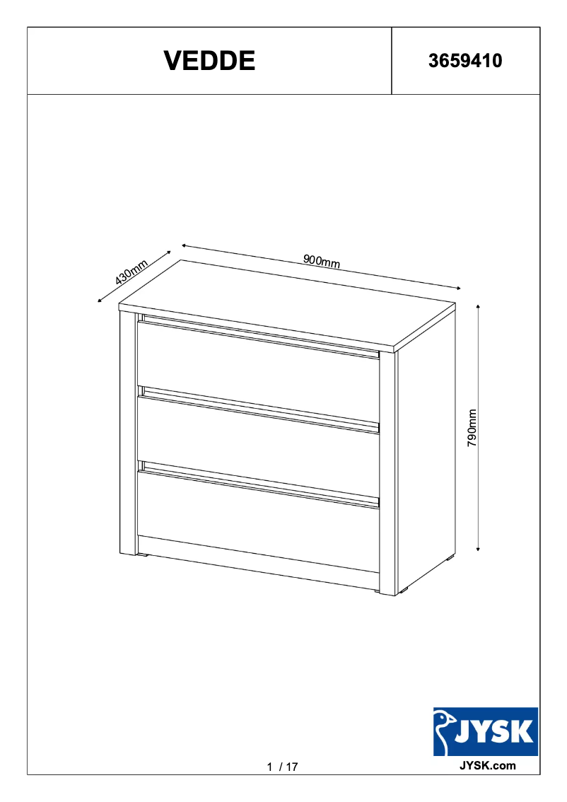 Page n°1 - Manuel utilisateur JYSK Vedde (90x80x43)