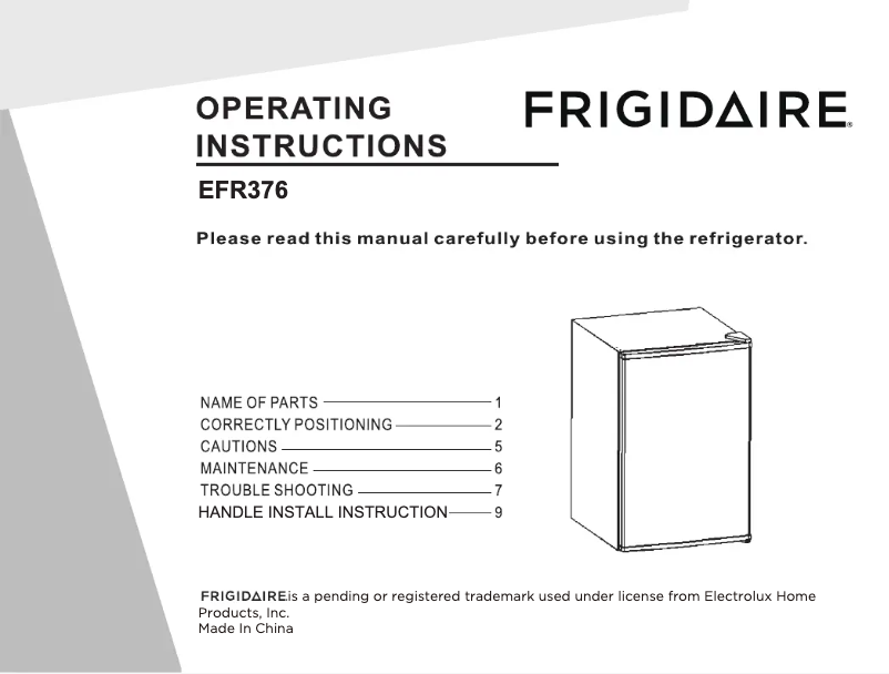 Page n°1 - Manuel utilisateur Frigidaire EFR376