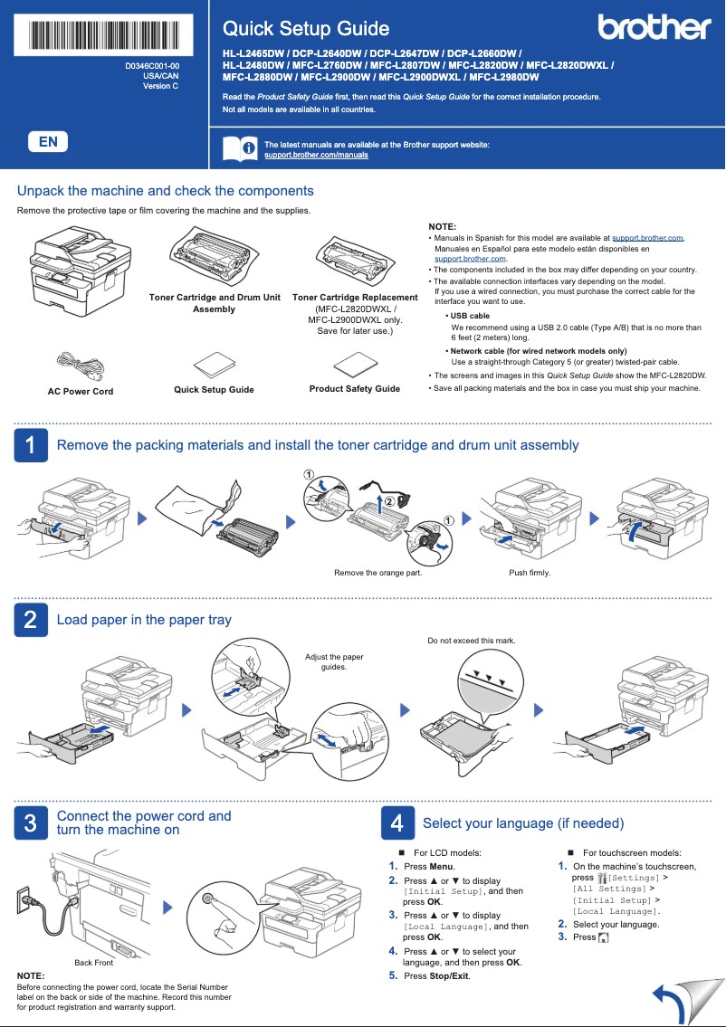 Page 1 de la notice Manuel utilisateur Brother MFC-L2980DW