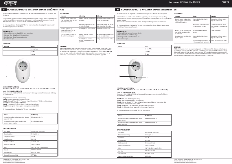 Page 1 de la notice Manuel utilisateur Housegard WP324NX