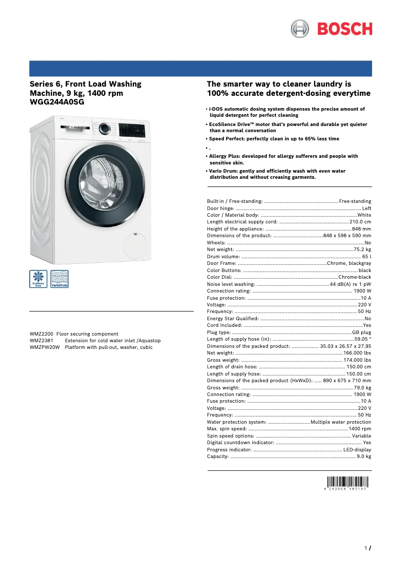 Image de la première page du manuel de l'appareil WGG244A0SG