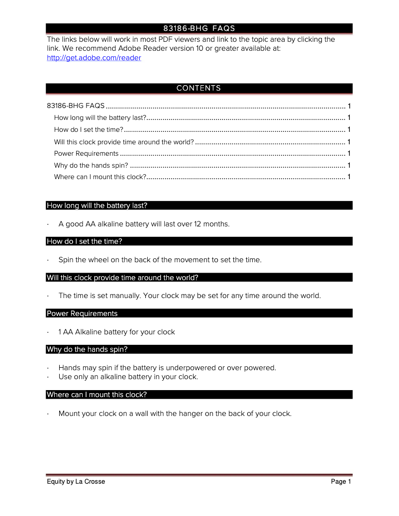 Page 1 de la notice FAQ La Crosse Technology 83186-BHG