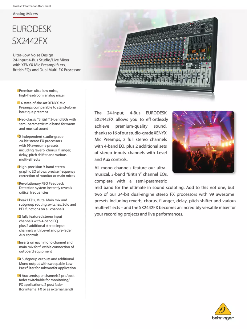 Page n°1 - Fiche technique Behringer Eurodesk SX2442FX