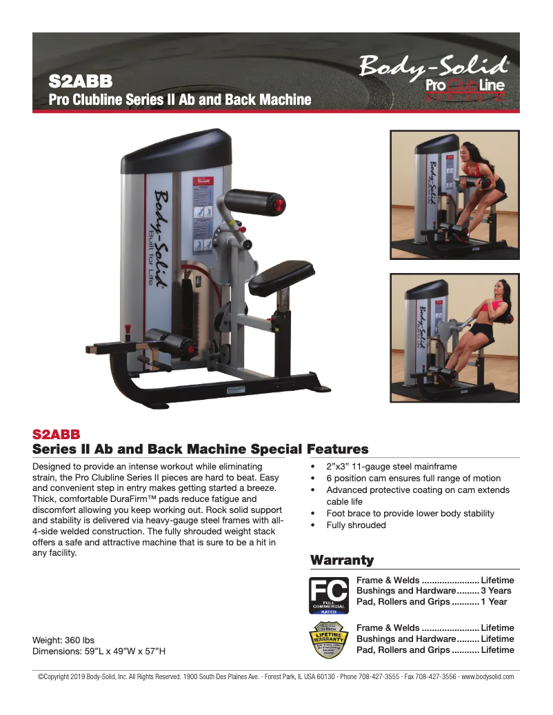 Page 1 de la notice Fiche technique Body-Solid S2ABB