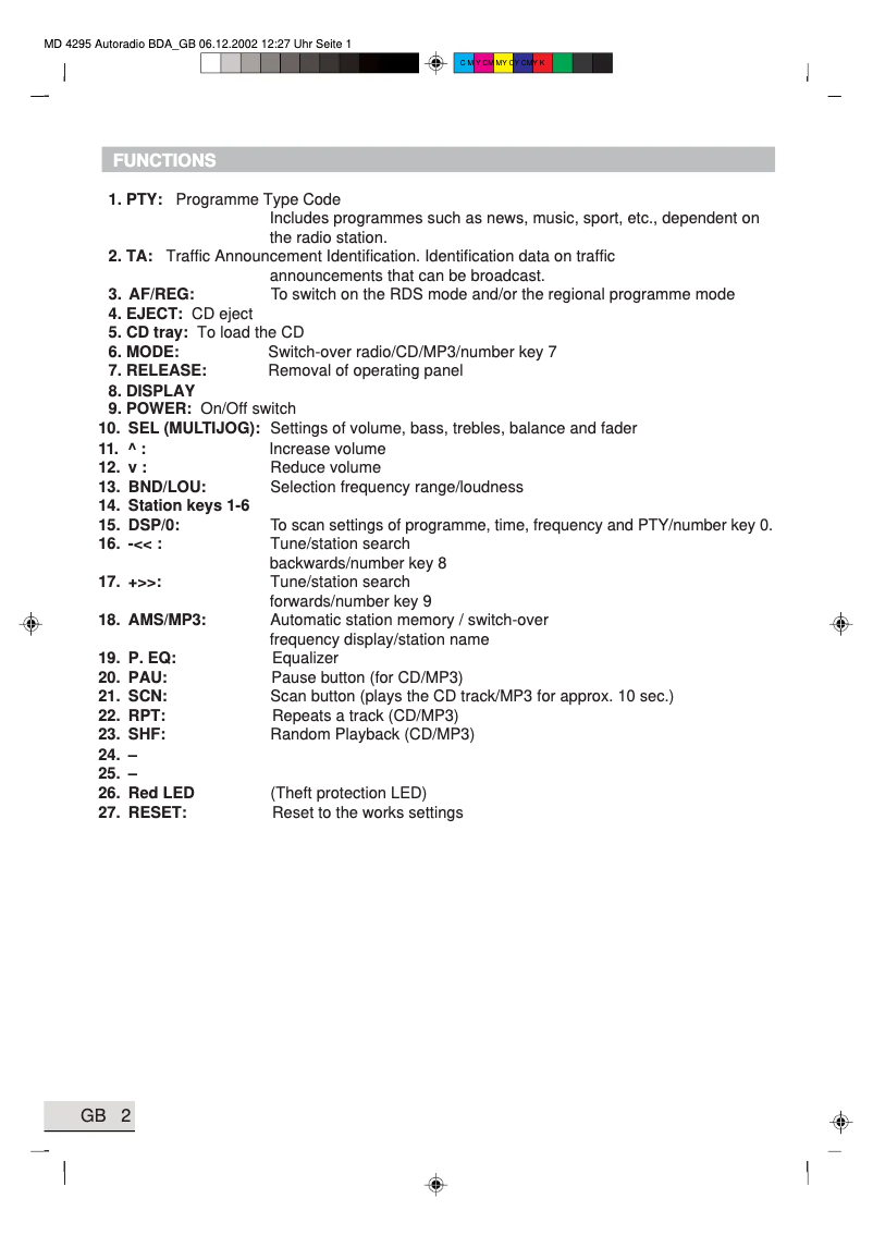 Image de la première page du manuel de l'appareil MD 4295