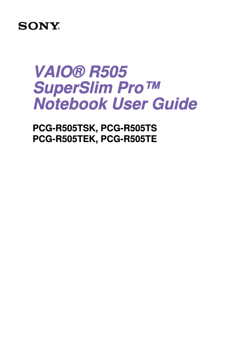 Page 1 de la notice Manuel utilisateur Sony Vaio PCG-R505TS