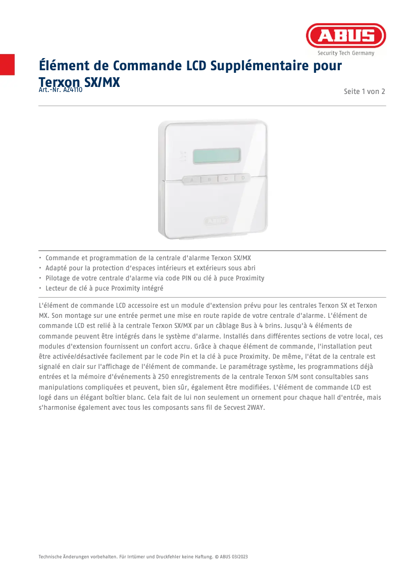 Page n°1 - Fiche technique Abus AZ4110