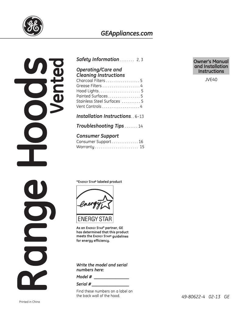 Imagen de la primera página del manual del dispositivo JVE40STSS