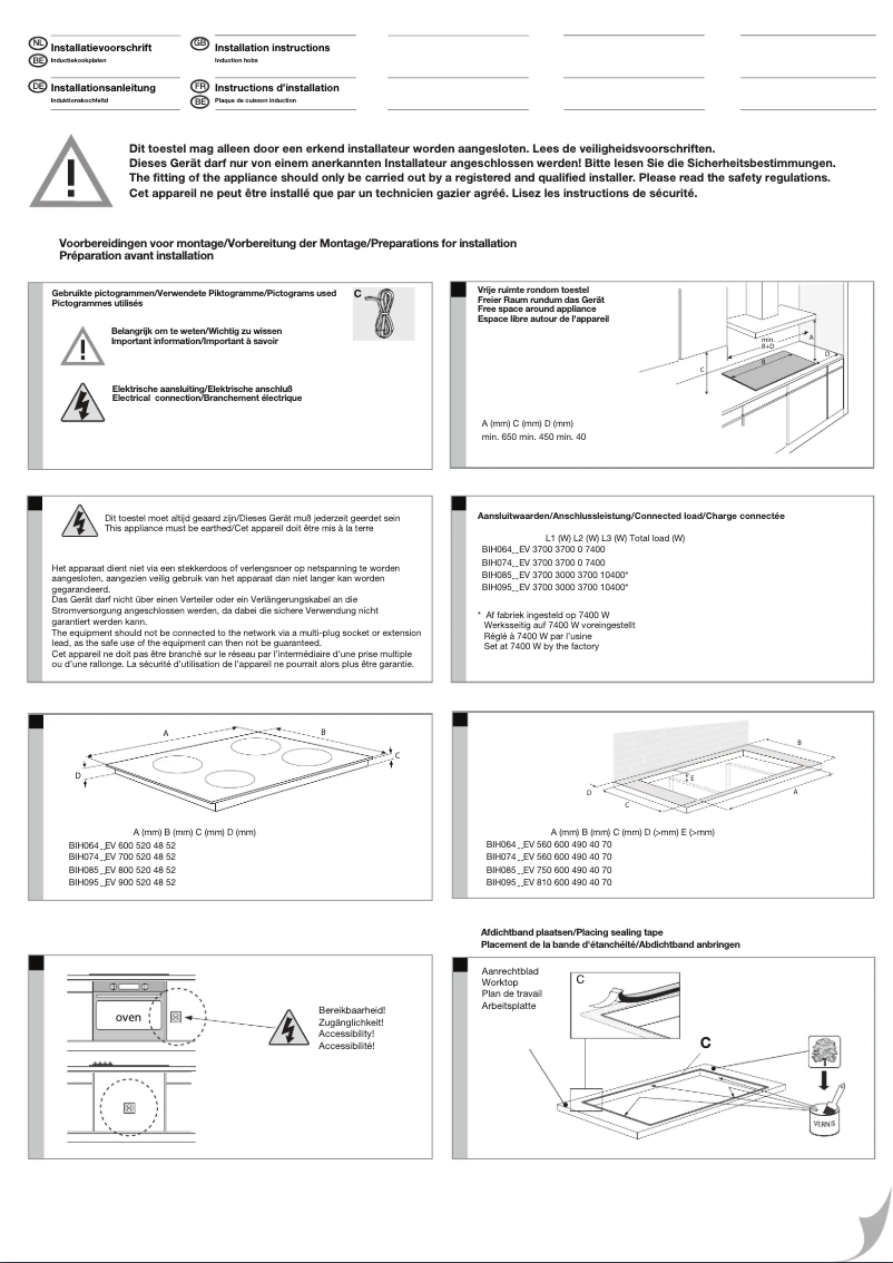 Page n°1 - Guide d'installation Atag BIH09571EV