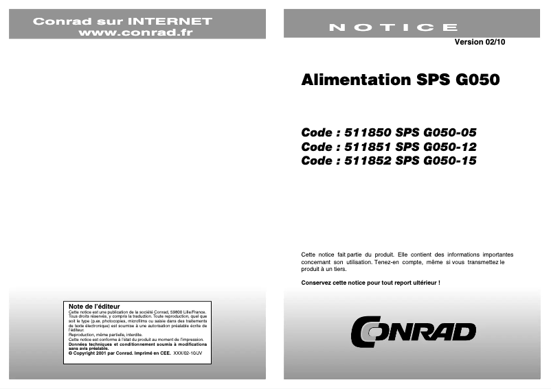 Image de la première page du manuel de l'appareil SPS G050-05