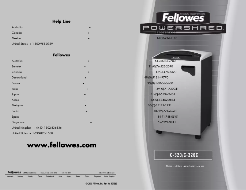 Page 1 de la notice Manuel utilisateur Fellowes Powershred C-320C