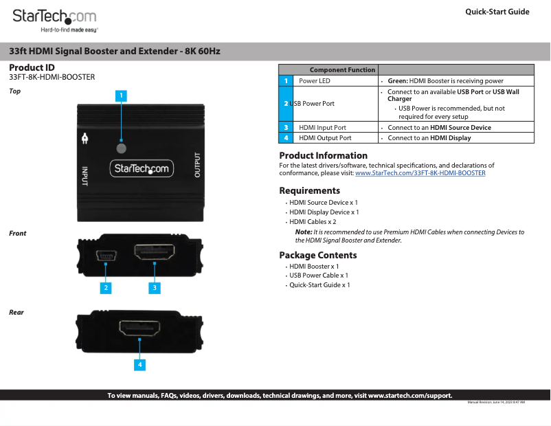 Page n°1 - Manuel utilisateur StarTech.com 33FT-8K-HDMI-BOOSTER
