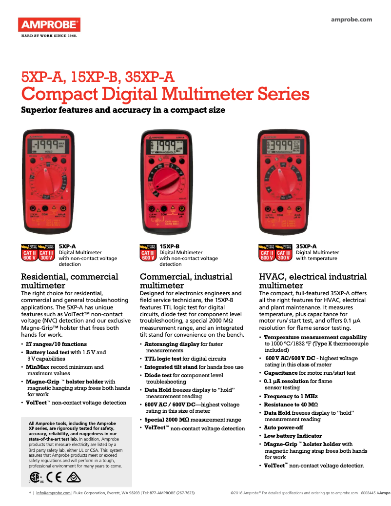 Page 1 de la notice Fiche technique Amprobe 5XP-A