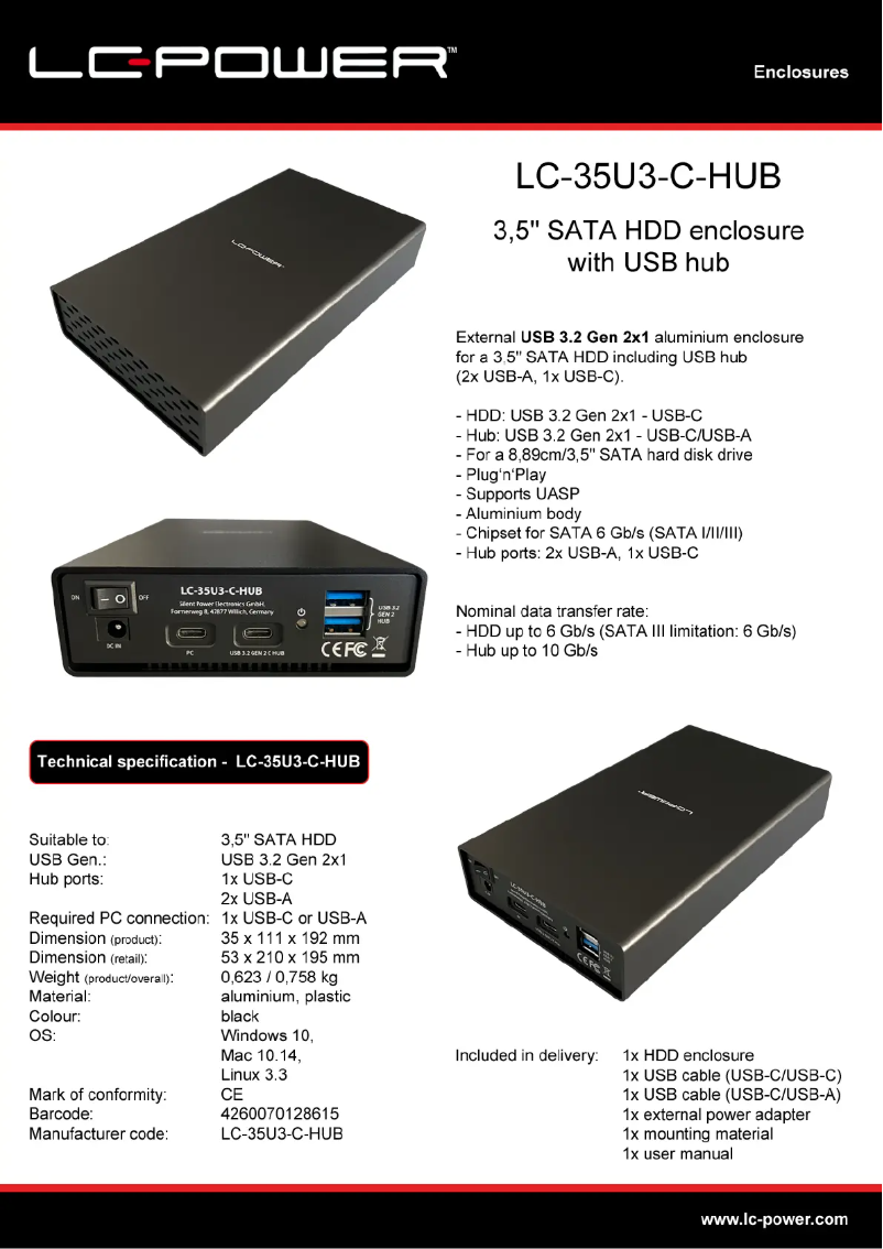 Page 1 de la notice Fiche technique LC-Power LC-35U3-C-HUB