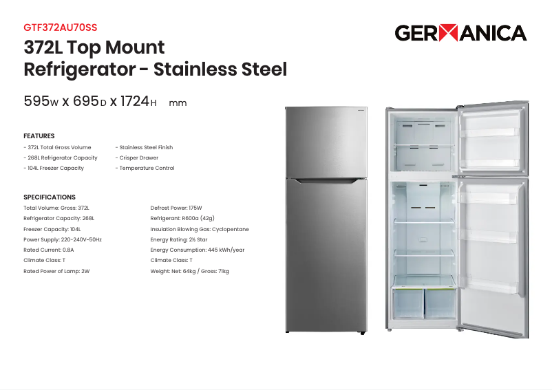 Página 1 del manual Ficha técnica Germanica GTF372AU70SS