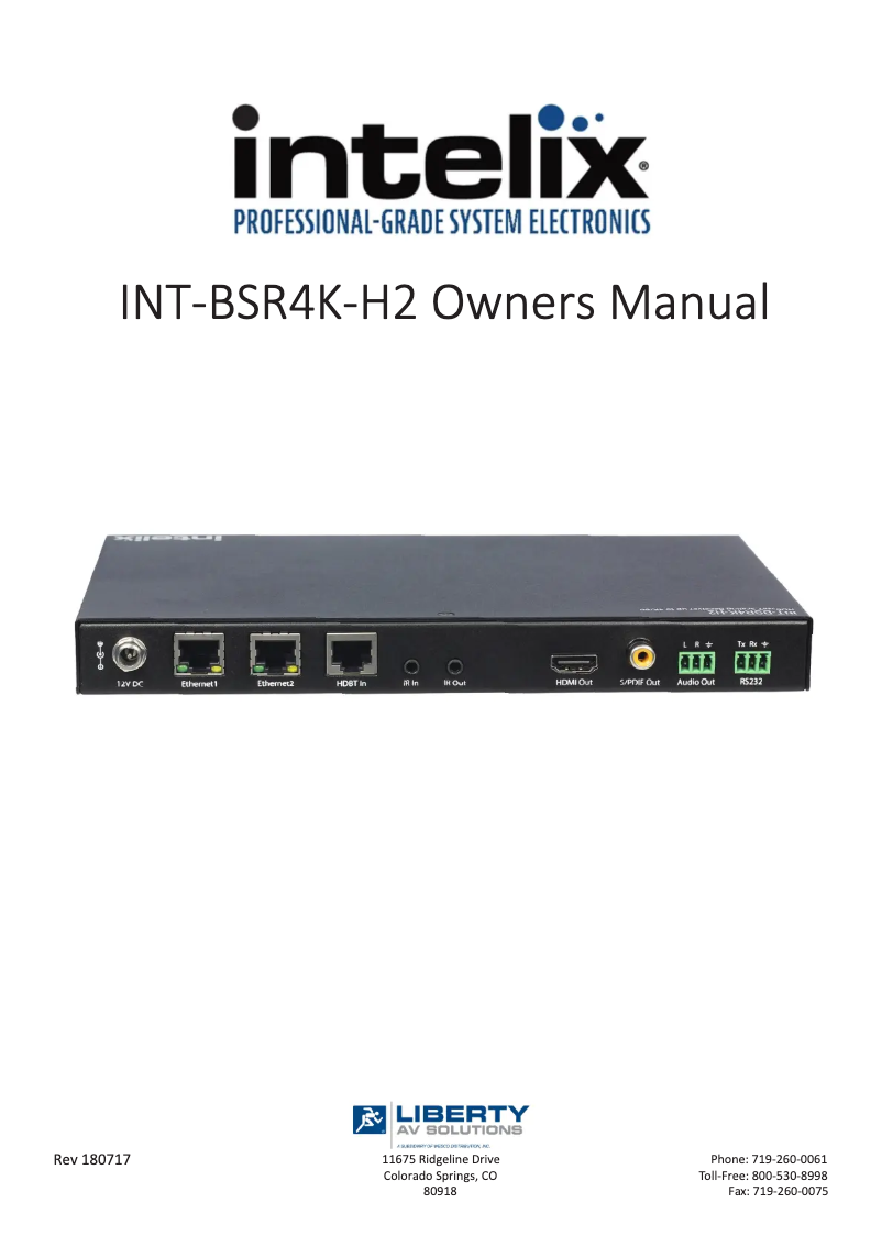 Image de la première page du manuel de l'appareil INT-BSR4K-H2