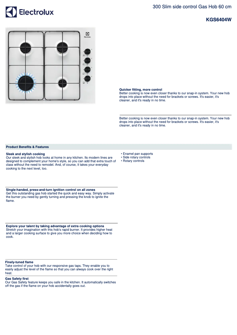Page 1 de la notice Fiche technique Electrolux KGS6404W