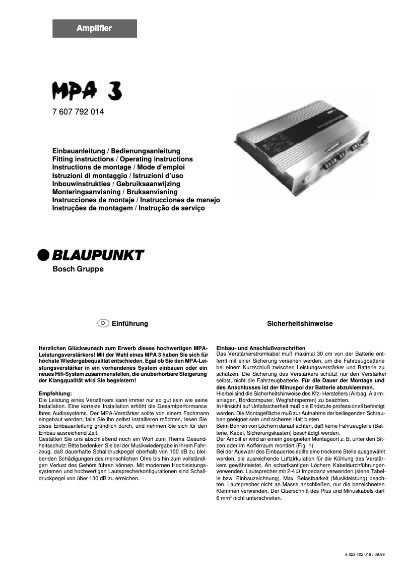 Page 1 de la notice Manuel utilisateur Blaupunkt MPA 3