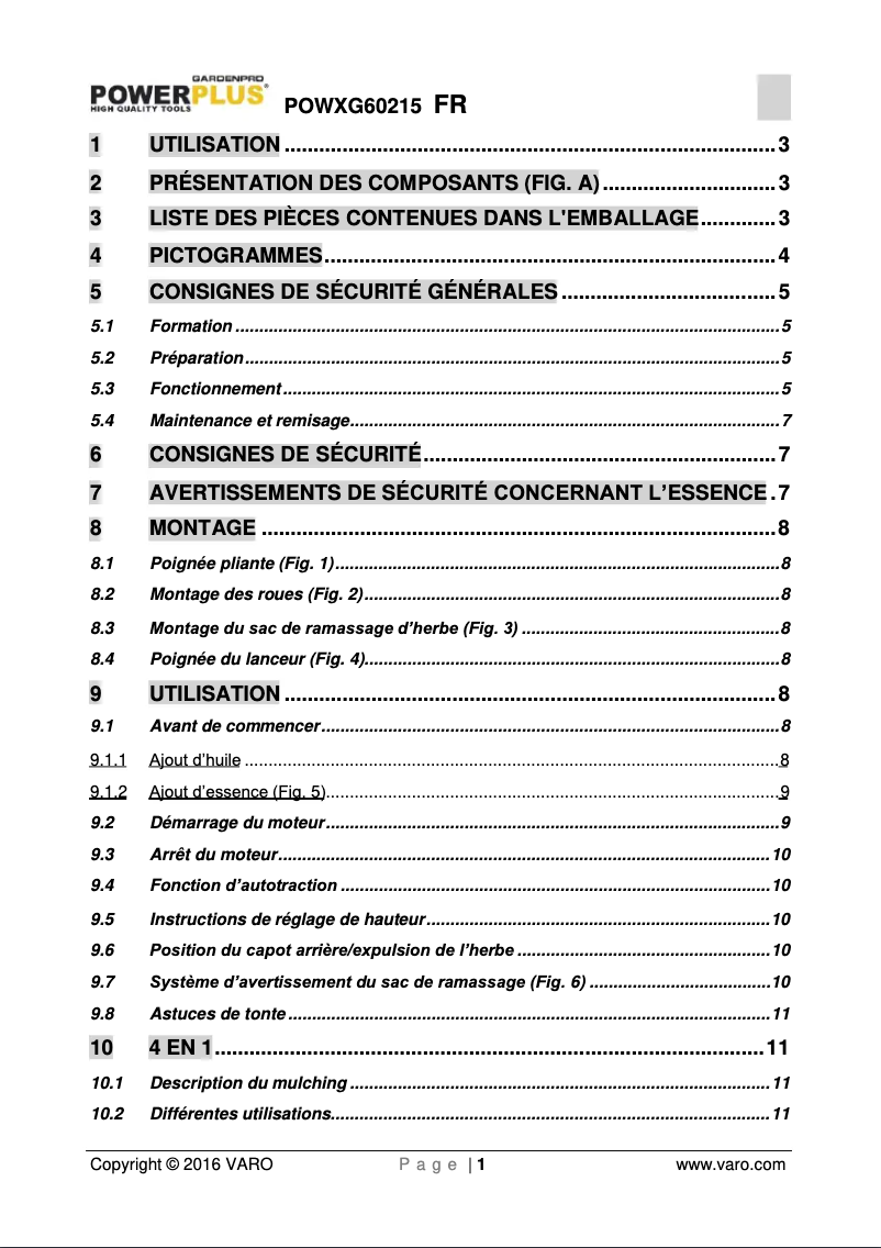 Page n°1 - Manuel utilisateur PowerPlus POWXG60215