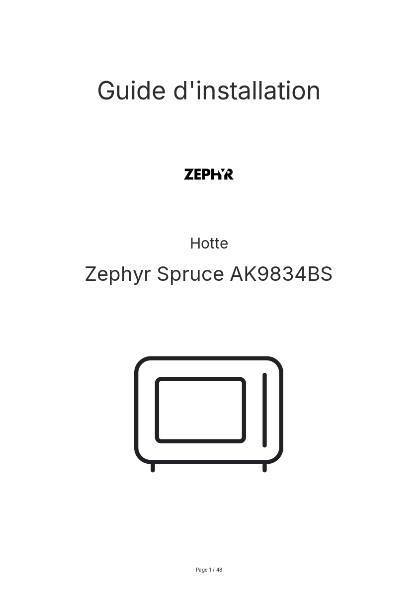 Page n°1 - Guide d'installation Zephyr Spruce AK9834BS