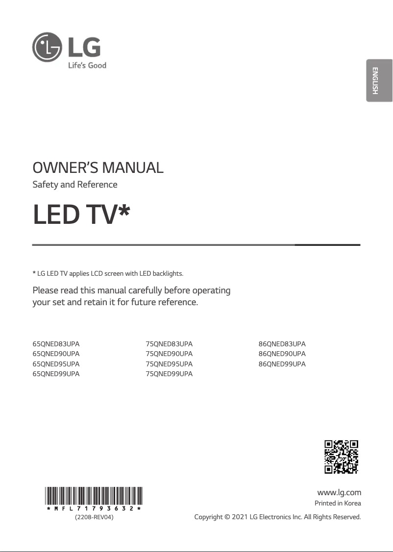 Page 1 de la notice Manuel utilisateur LG 65QNED99UPA