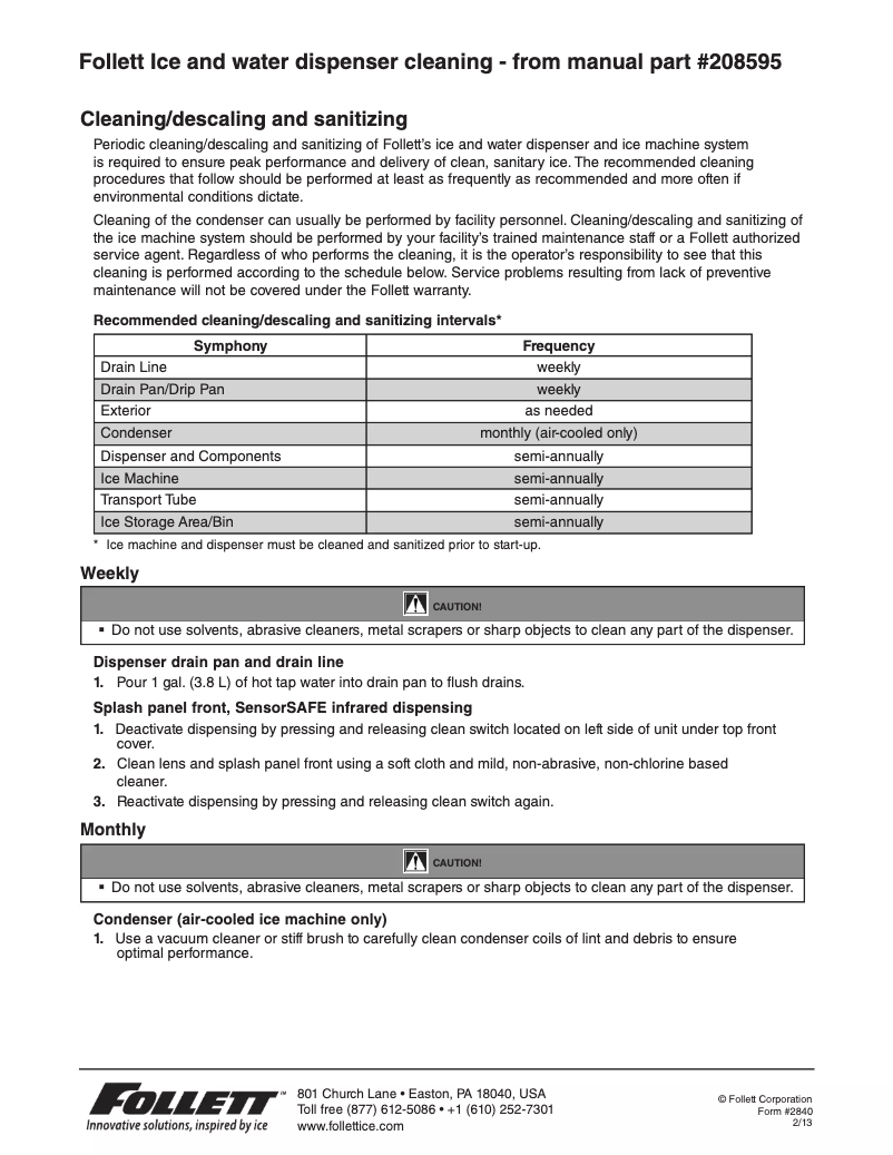 Page 1 de la notice Instructions / montage Follett 110CT425W-S