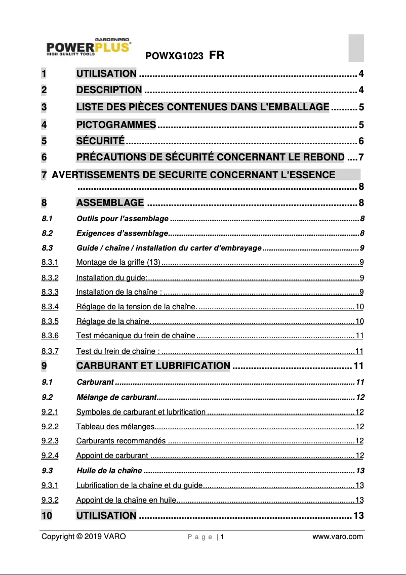 Page 1 de la notice Manuel utilisateur PowerPlus POWXG1023